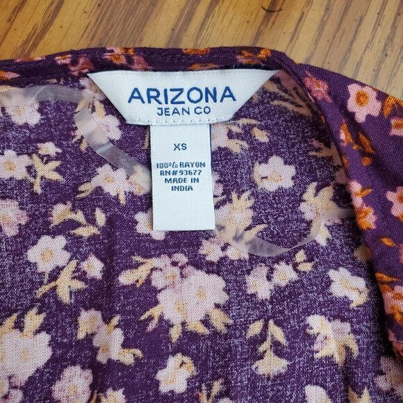 Arizona Jean Co. Womens Floral Button-Down Long Sleeve Top XS Rayon Purple & Win - Picture 5 of 10